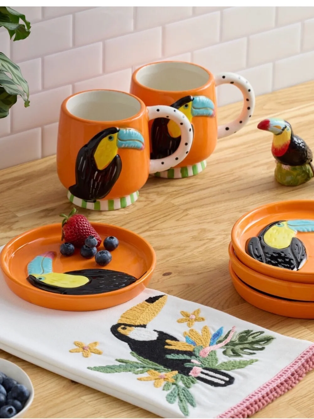1 Orange Toucan Hand Painted Appetizer Plate New - Whimsical Tropical Summer